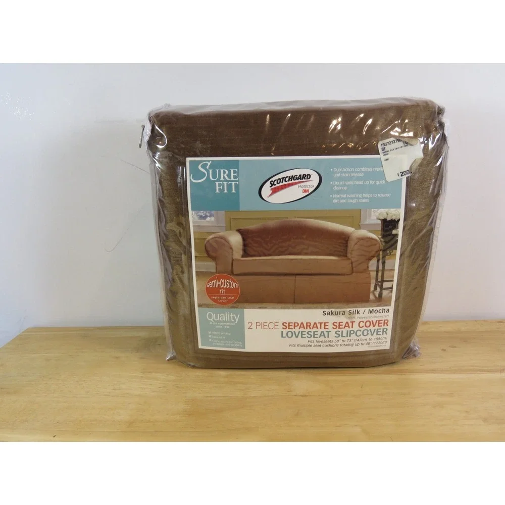 New SureFit Stretch 2-Piece Loveseat Furniture Slipcover Brown Mocha Scotchguard